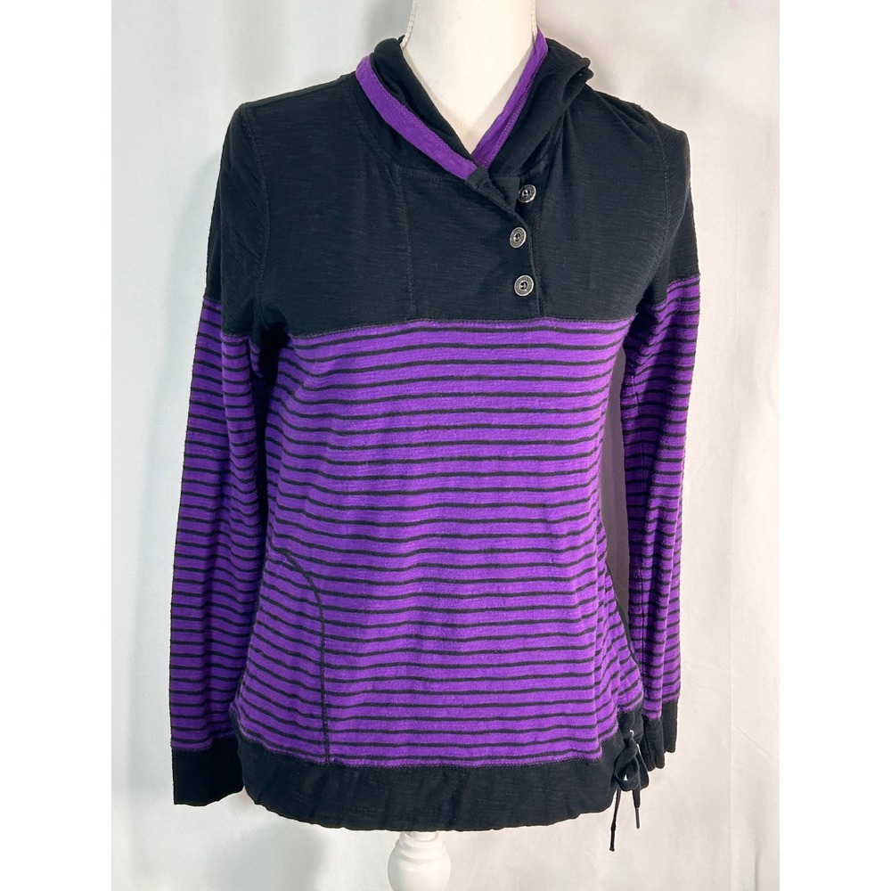 Lauren Jeans Co Ralph Lauren Purple Black Striped Hoodie Henley Side Tie Medium